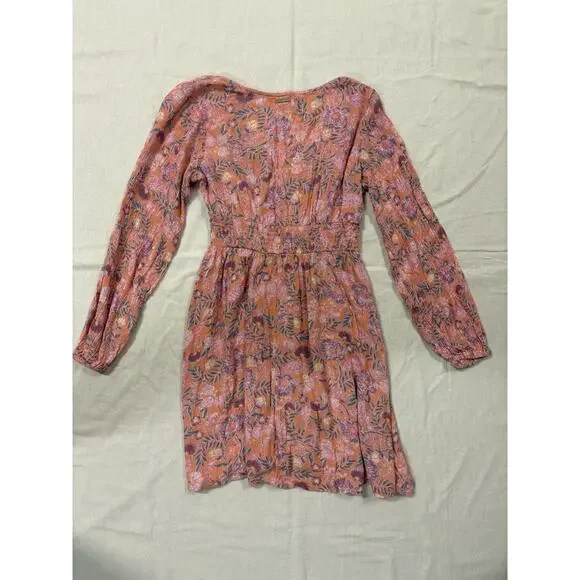 Billabong Dress Long Sleeve V-Neck Womens Size Small Peach Floral Mini Beach - Picture 5 of 6